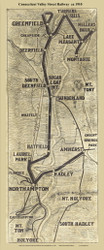 Connecticut Valley Street Railway circa 1910 - Old Map Reprint - Massachusetts Lakes Specials