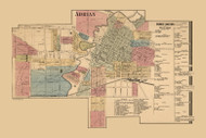 Adrian City, Michigan 1864 Old Town Map Custom Print - Lenawee Co