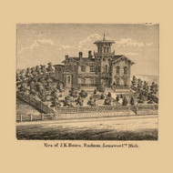 JK Boies Residence, Hudson, Michigan 1864 Old Town Map Custom Print - Lenawee Co