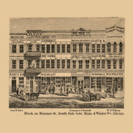 Maumee Street Block, Adrian, Michigan 1864 Old Town Map Custom Print - Lenawee Co