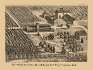 Riverbank Nurseries, Adrian, Michigan 1864 Old Town Map Custom Print - Lenawee Co