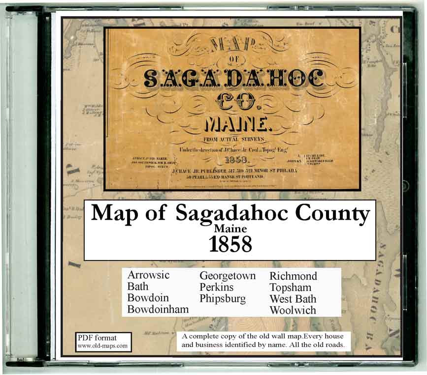 Map of Sagadahoc County, Maine, 1858, CDROM Old Map OLD MAPS