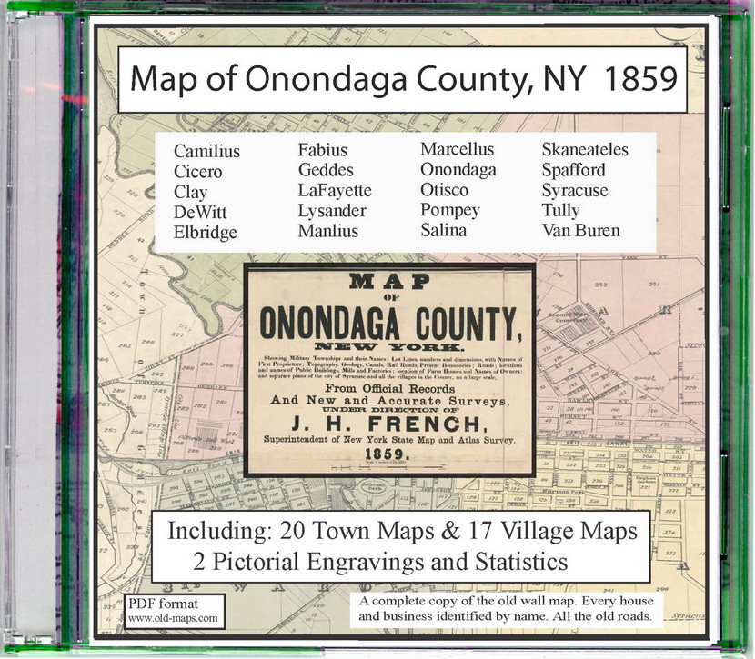 Map Of Onondaga County New York 1859 Cdrom Old Map Old Maps 0467