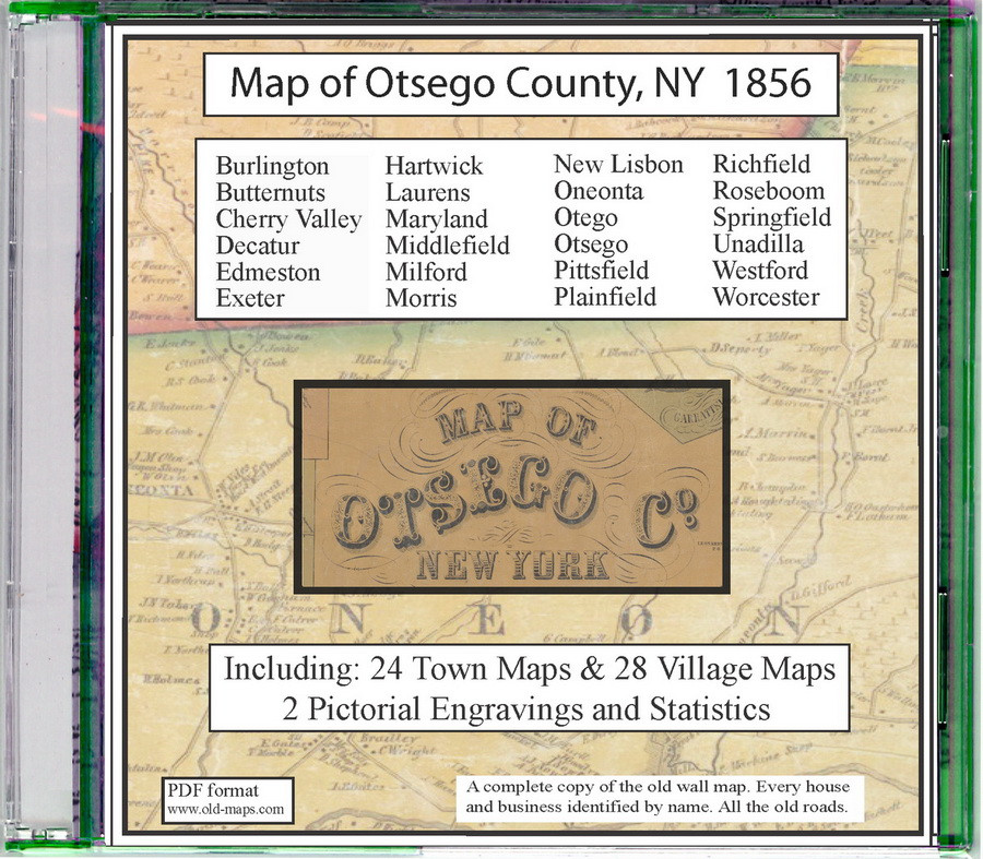 Map Of Otsego County New York 1856 CDROM Old Map OLD MAPS OtsegoCo 1856 CDboxweb 