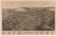 Cortland, New York 1894 Bird's Eye View - Old Map Reprint