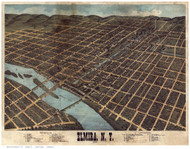 Elmira, New York 1873 Bird's Eye View - Old Map Reprint