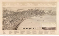 Geneva, New York 1893 Bird's Eye View - Old Map Reprint