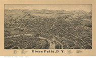 Glens Falls, New York 1884 Bird's Eye View - Old Map Reprint