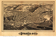 Ithaca, New York 1882 Bird's Eye View - Old Map Reprint