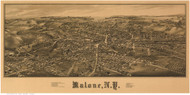 Malone, New York 1886 Bird's Eye View - Old Map Reprint