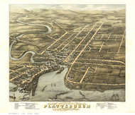 Plattsburgh, New York 1877 Bird's Eye View - Old Map Reprint