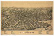 Plattsburgh, New York 1899 Bird's Eye View - Old Map Reprint