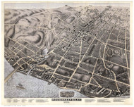 Poughkeepsie, New York 1874 Bird's Eye View - Old Map Reprint