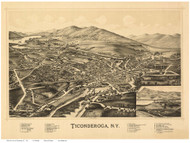 Ticonderoga, New York 1891 Bird's Eye View - Old Map Reprint