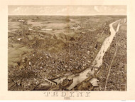 Troy, New York 1881 Bird's Eye View - Old Map Reprint