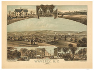 Waverly, New York 1881 Bird's Eye View - Old Map Reprint