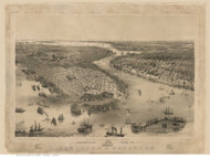 New York City & Brooklyn 1851 Bird's Eye View - Old Map Reprint