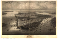 New York City ca 1851 Bird's Eye View - Old Map Reprint