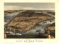 New York City ca 1856 Bird's Eye View - Old Map Reprint