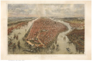 New York City 1865 Bird's Eye View - Old Map Reprint