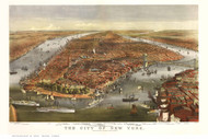 New York City 1870 Bird's Eye View - Old Map Reprint