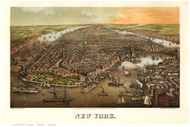 New York City 1873 Bird's Eye View - Old Map Reprint