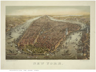 New York City 1874 Degen Bird's Eye View - Old Map Reprint