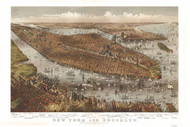 New York City ca 1875 Bird's Eye View - Old Map Reprint