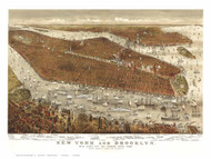 New York City 1877 Bird's Eye View - Old Map Reprint