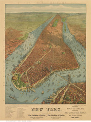 New York City 1879 Bird's Eye View - Root & Tinker - Old Map Reprint