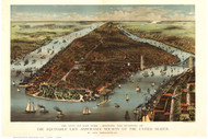 New York City 1883 Bird's Eye View - Old Map Reprint