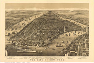 New York City 1886 Bird's Eye View - Old Map Reprint