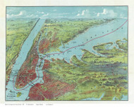 New York City 1909 Bird's Eye View - Old Map Reprint