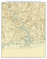 Old Saybrook, Essex, and Connecticut River Mouth (CT) 1893 - Custom USGS Old Topo Map - New York - Long Island