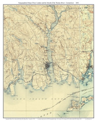 New London and Thames River Mouth (CT) 1893 - Custom USGS Old Topo Map - New York - Long Island