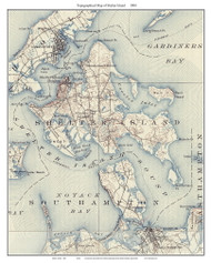 Shelter Island 1904 - Custom USGS Old Topo Map - New York - Long Island