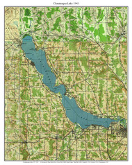 Chautauqua Lake 1943 - Custom USGS Old Topo Map - New York - Lake Erie-Chatauqua