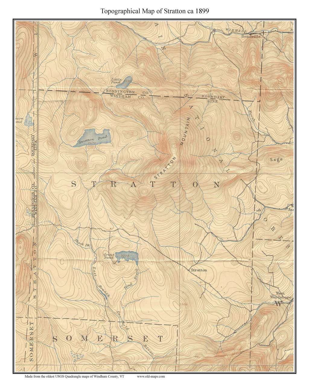 Stratton 1899 Custom USGS Old Topo Map Vermont OLD MAPS