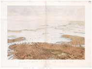 Boston, Massachusetts 1866 Copy 2 - Bird's Eye View - Old Map Reprint - Mayer