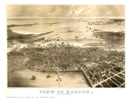 Boston, Massachusetts 1870 Copy 1 - Bird's Eye View - Old Map Reprint - Fuchs