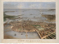 Boston, Massachusetts 1870 Copy 2 - Bird's Eye View - Old Map Reprint - Fuchs