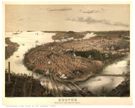 Boston, Massachusetts 1877 - Bird's Eye View - Old Map Reprint - Bachman