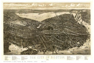 Boston, Massachusetts 1879 - Bird's Eye View - Old Map Reprint - Bailey