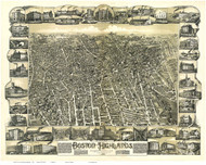 Boston, Massachusetts 1888 - Bird's Eye View - Old Map Reprint - Bailey