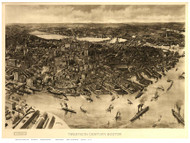 Boston, Massachusetts 1905 - Bird's Eye View - Old Map Reprint - Poole