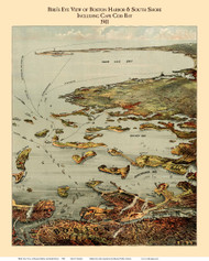 Boston Harbor, Massachusetts 1901 - Bird's Eye View - Old Map Reprint - Murphy