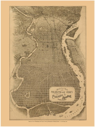 Philadelphia, Pennsylvania 1870 Bird's Eye View - Old Map Reprint - Reading Railroad