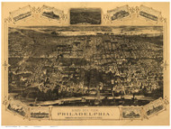 Philadelphia, Pennsylvania 1876 Bird's Eye View - Old Map Reprint - Hunt