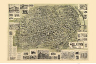 Allentown, Pennsylvania 1901 Bird's Eye View - Old Map Reprint