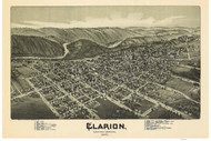 Clarion, Pennsylvania 1896 Bird's Eye View - Old Map Reprint